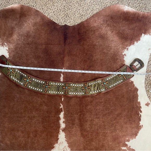 Western Studded Leather Belt with Cross Accents